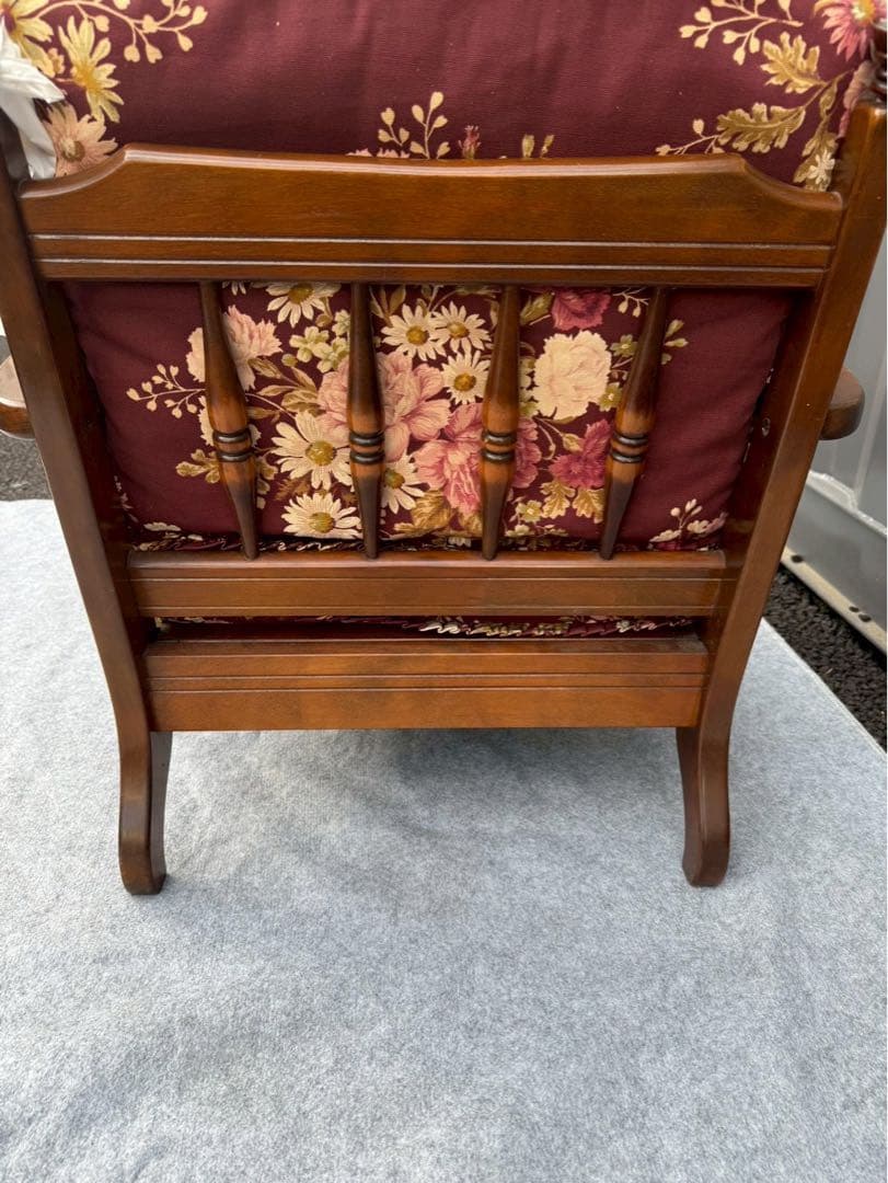 花柄 クッション 木製 アンティーク調 一人掛けチェア カリモク風②