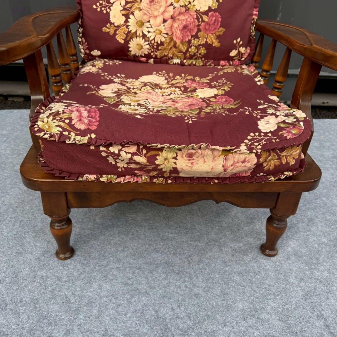 花柄 クッション 木製 アンティーク調 一人掛けチェア カリモク風②