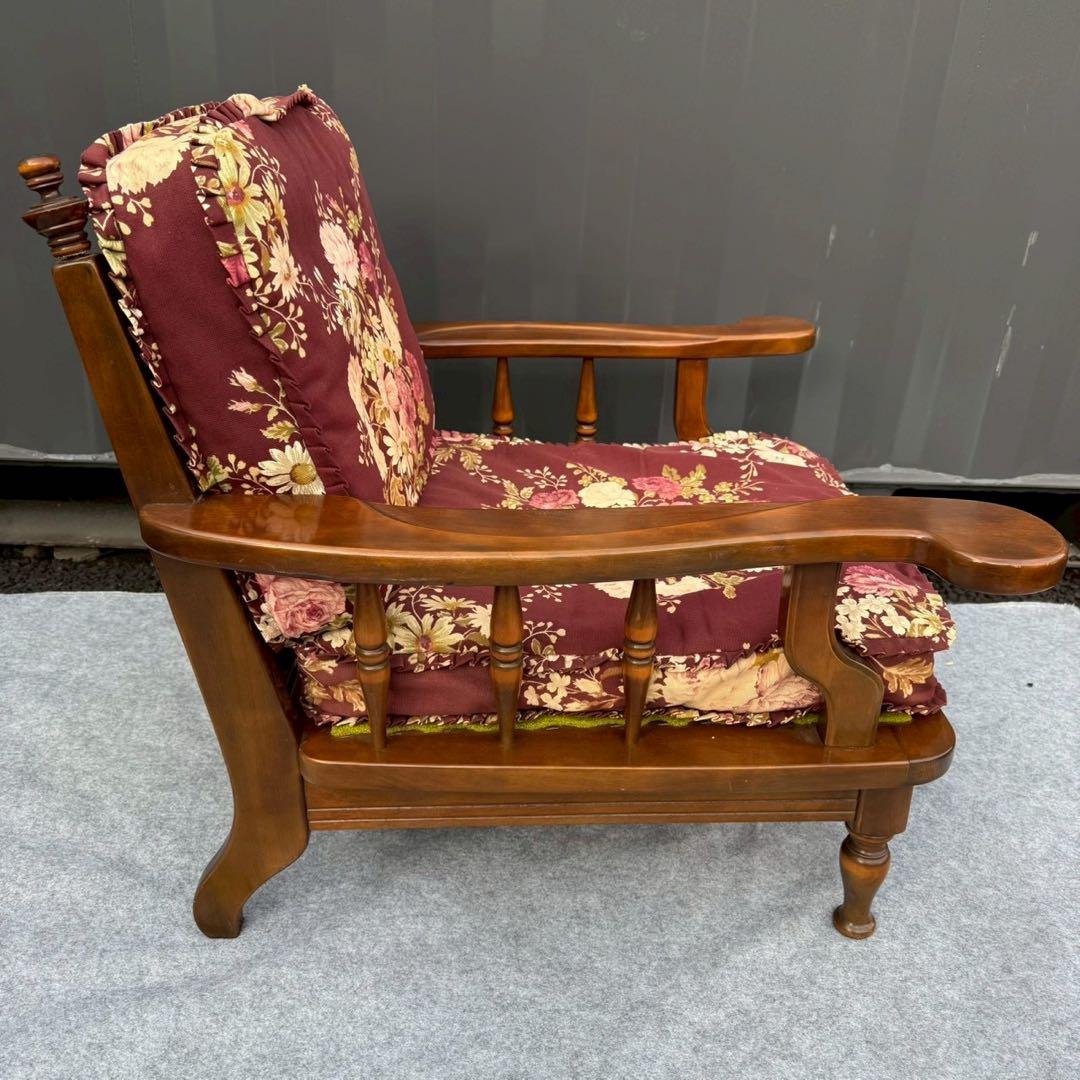 花柄 クッション 木製 アンティーク調 一人掛けチェア カリモク風②