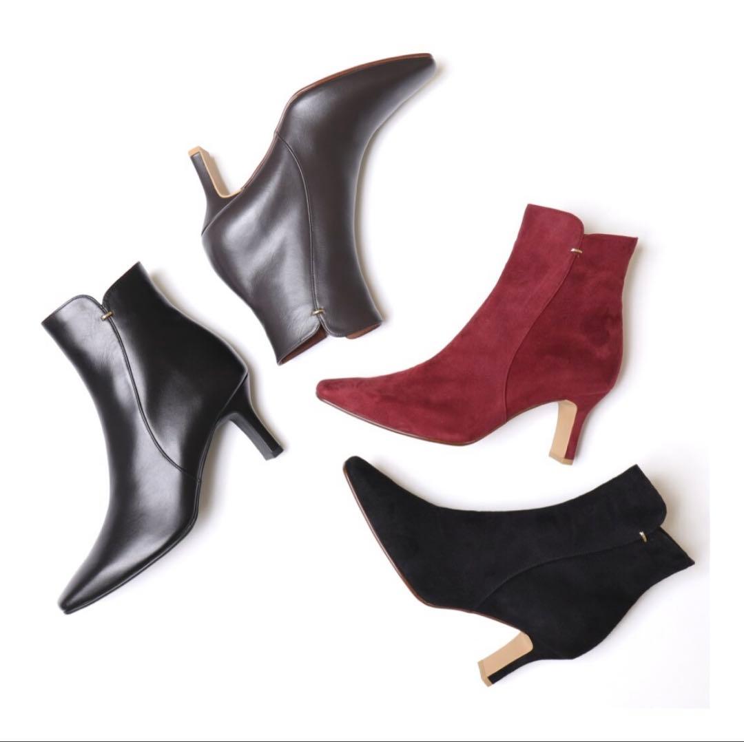 今季新作ダイアナ きれいめシンプルショートブーツ 23.5 黒スエード