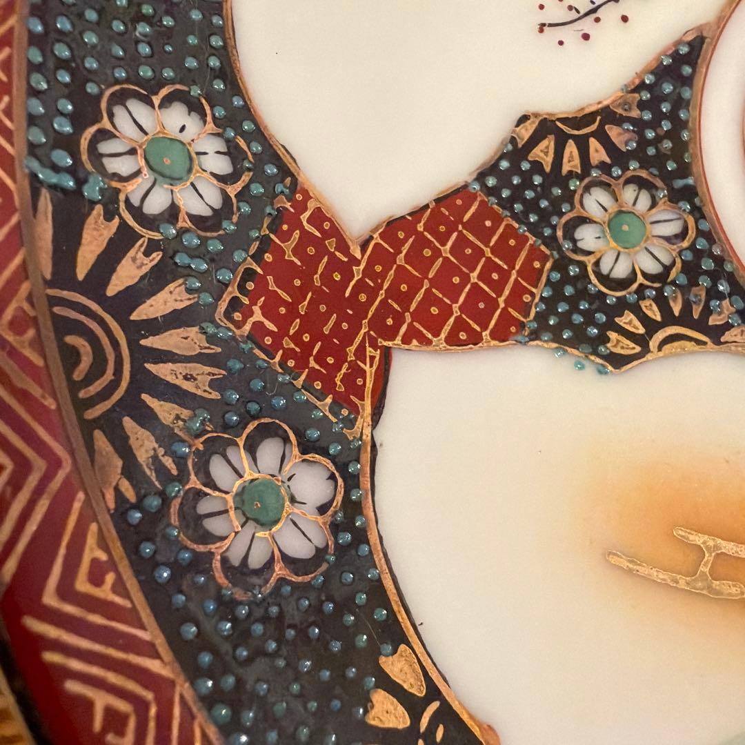 【10客まとめ】九谷焼 赤絵金彩 松竹梅 皿 16cm 在銘 昭和レトロ