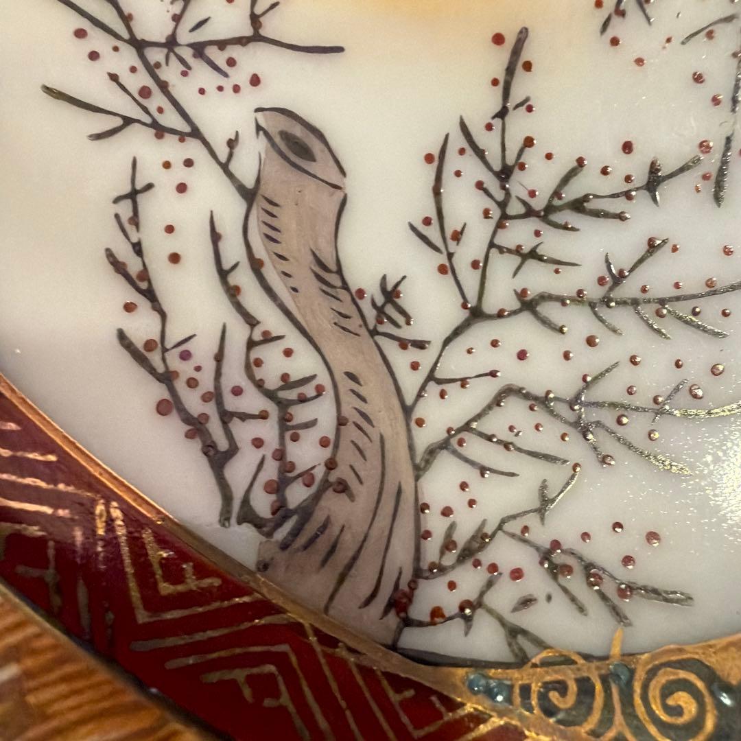 【10客まとめ】九谷焼 赤絵金彩 松竹梅 皿 16cm 在銘 昭和レトロ