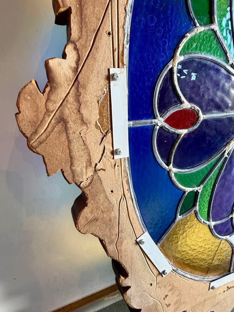 引取り限定 フレーム付き ステンドグラス オブジェ 窓枠