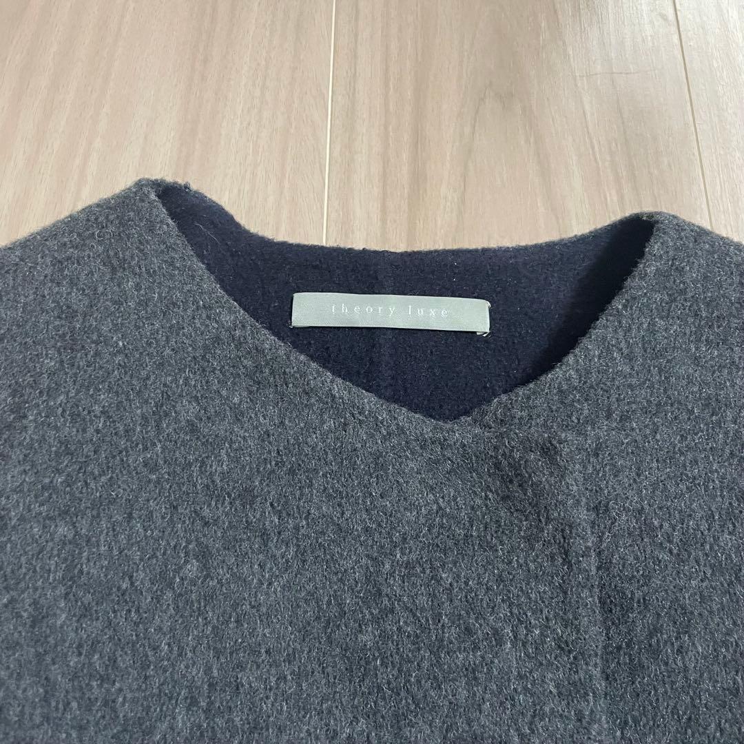 【美品】セオリーリュクス　ダブルフェイス　リバーコートノーカラー　カシミヤ混38