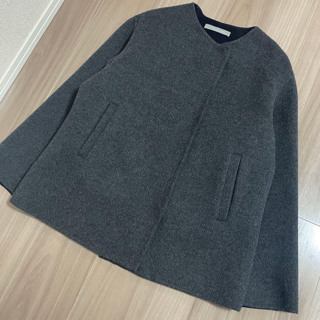 【美品】セオリーリュクス　ダブルフェイス　リバーコートノーカラー　カシミヤ混38