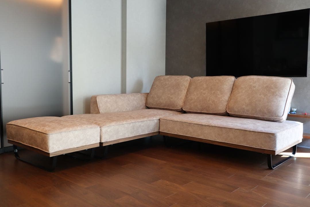 【りよ】分割出品② カウチソファ　ベージュ　スムーステック