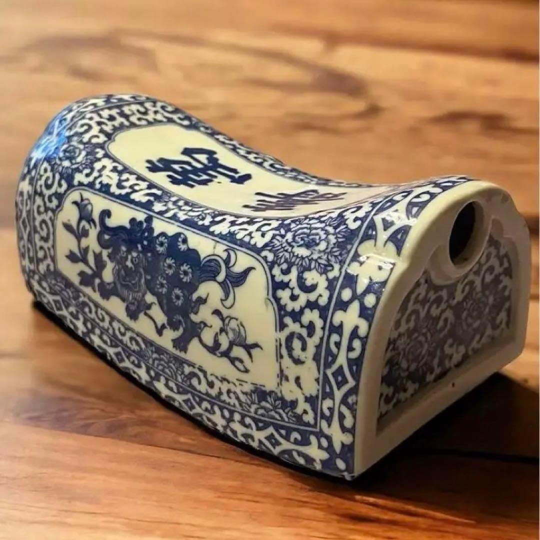 古伊万里 陶枕 陶磁器 枕型置物 染付け 藍色 珍品 骨董 アンティーク まくら