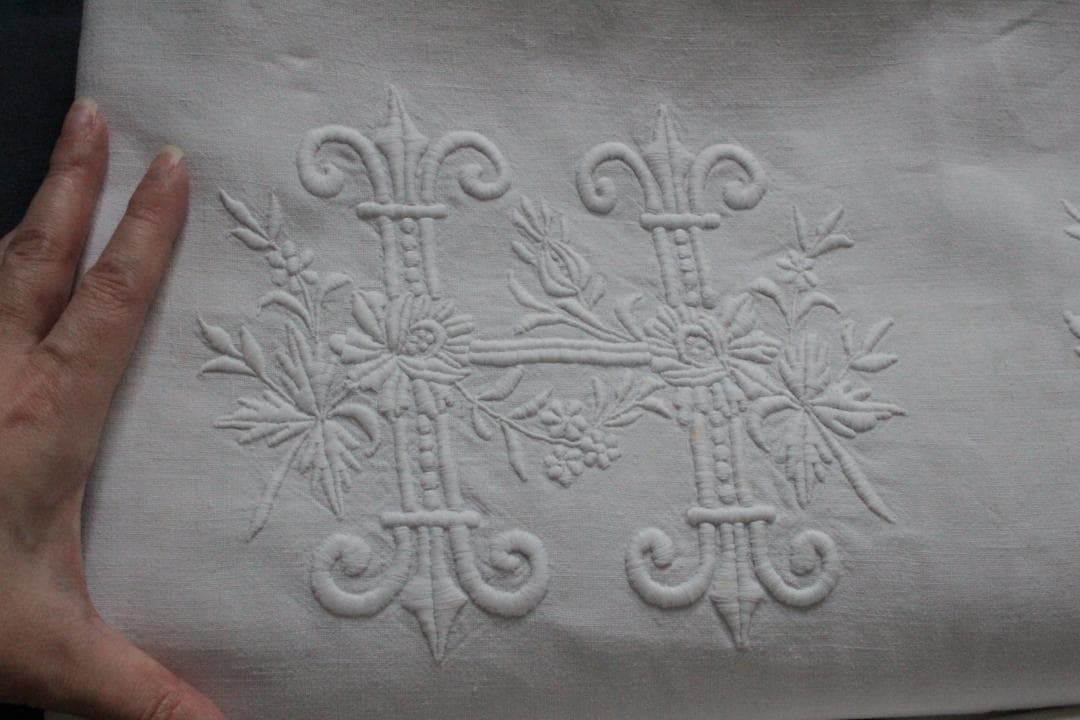 フランスアンティークイニシャルシーツ/モノグラムカバー/MONOGRAM“HB”