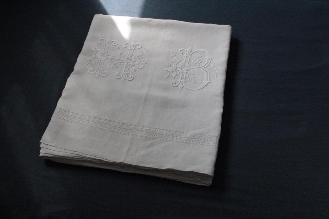 フランスアンティークイニシャルシーツ/モノグラムカバー/MONOGRAM“HB”