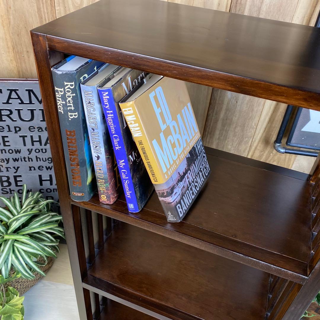 アジアンエスニック木製天然無垢材格子ラックシェルフ三段木製飾り棚和室収納家具