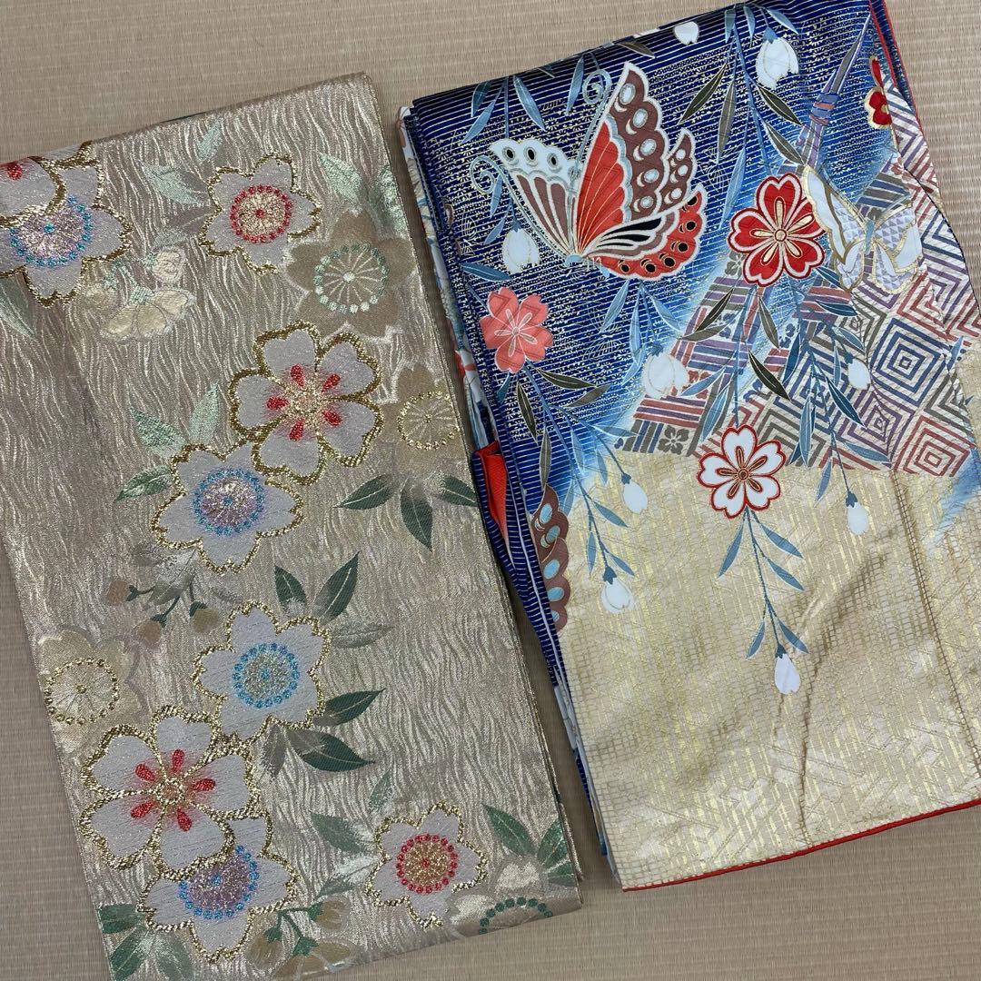 梅乃【172】正絹　振袖　セット　前撮り　成人式　撮影　青　蝶　谷崎潤一郎