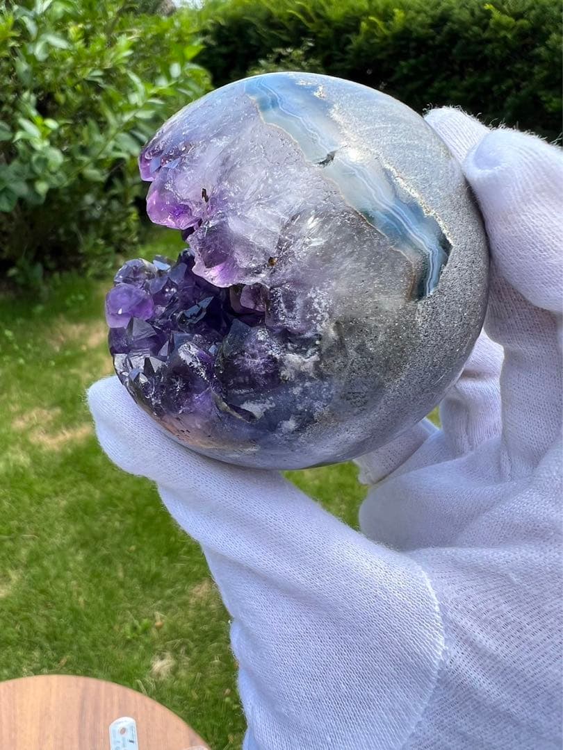 A88アメジストクラスター　丸玉（開口笑）サイズ66.6mm