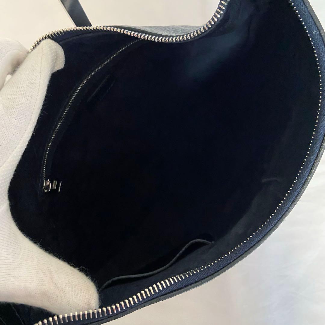 極美品✨ヒロフ ショルダーバッグ 2WAY 本革 ロゴ型押し ダークネイビー M