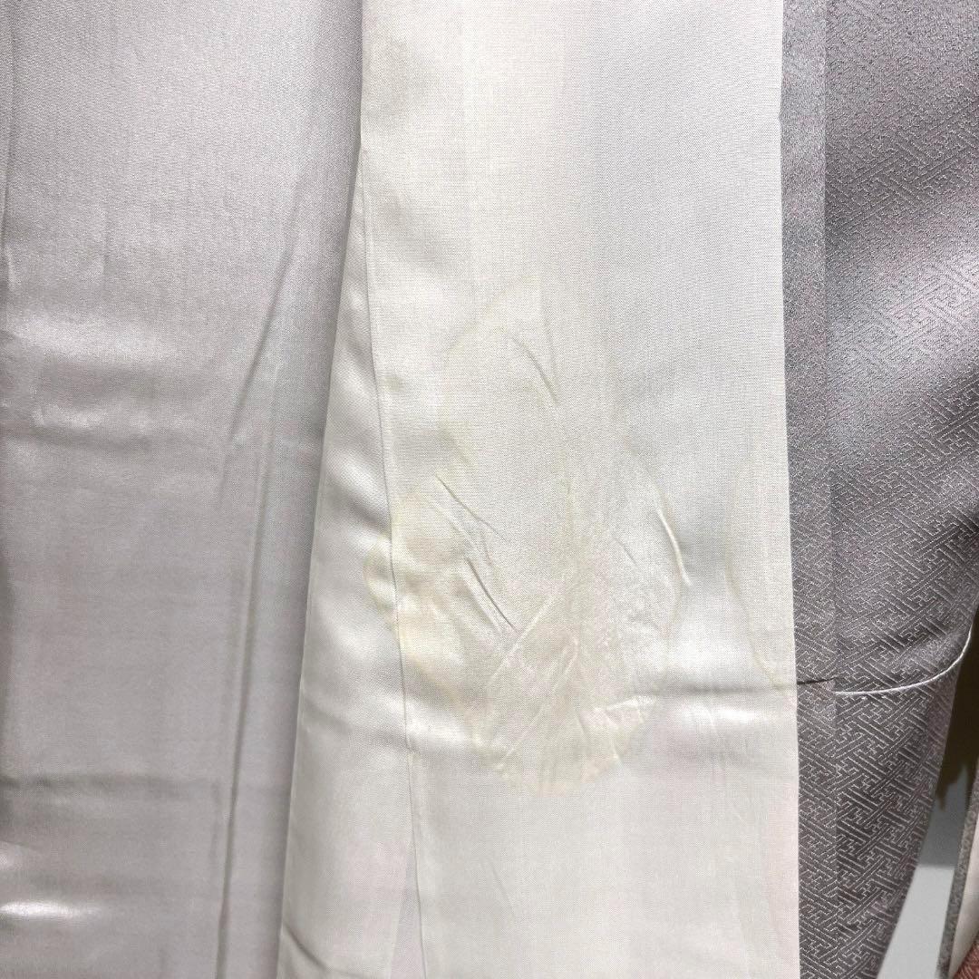 付け下げ　金通し　金駒刺繍　熨斗　牡丹　菖蒲　菊　グレー系　着物　062w d