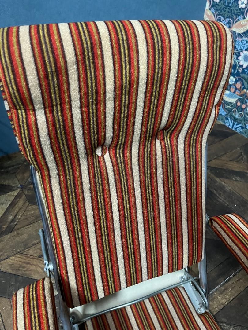 折りたたみ 座椅子 ストライプ 昭和レトロ 当時物 インテリア ビンテージ