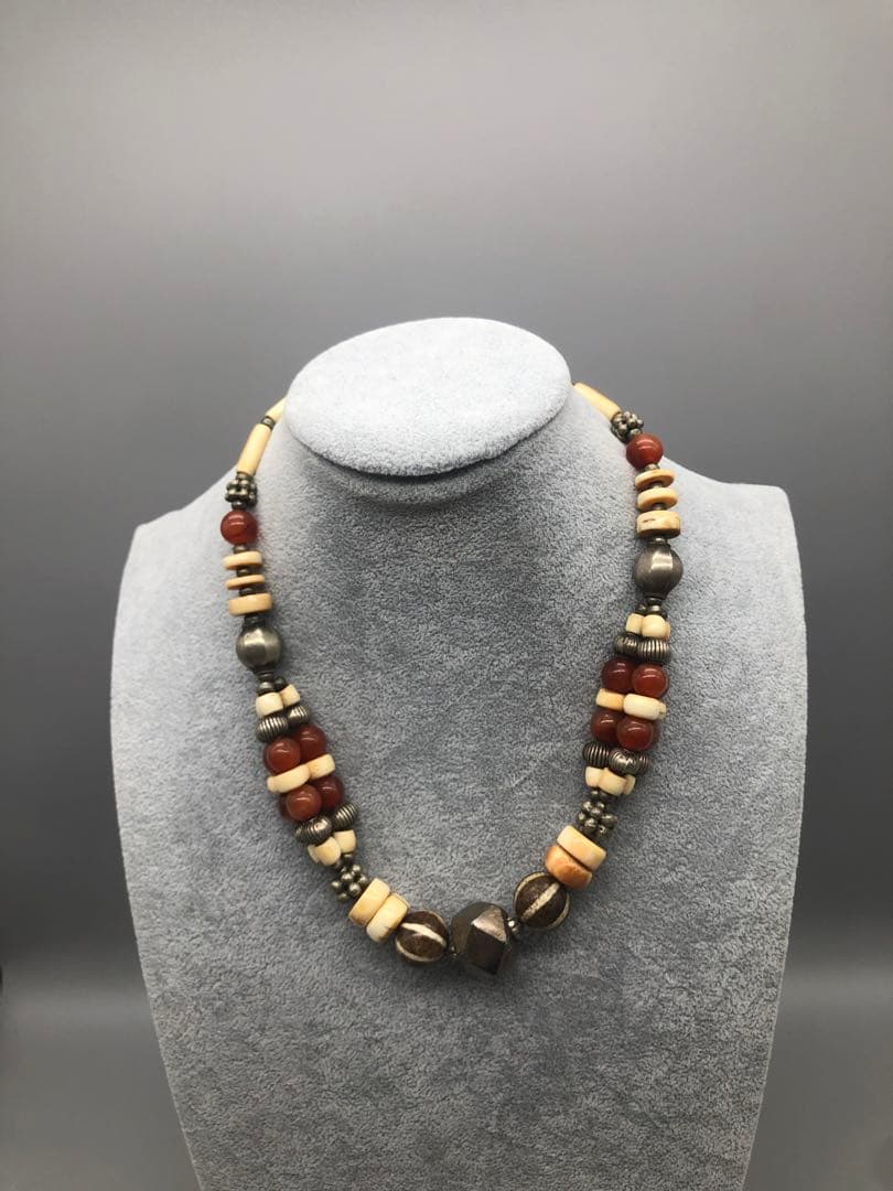 ボーン金属天然石ビーズビンテージボヘミアンエスニックネックレス伝統工芸男女兼用