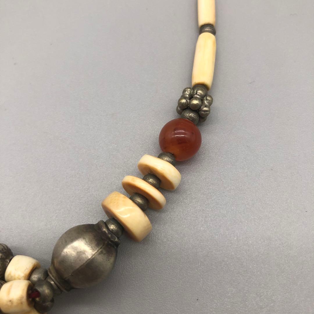 ボーン金属天然石ビーズビンテージボヘミアンエスニックネックレス伝統工芸男女兼用