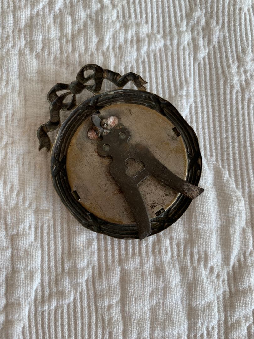 フランスアンティークメタルフレームロココリボン装飾＆ローズクロモス※オルモル