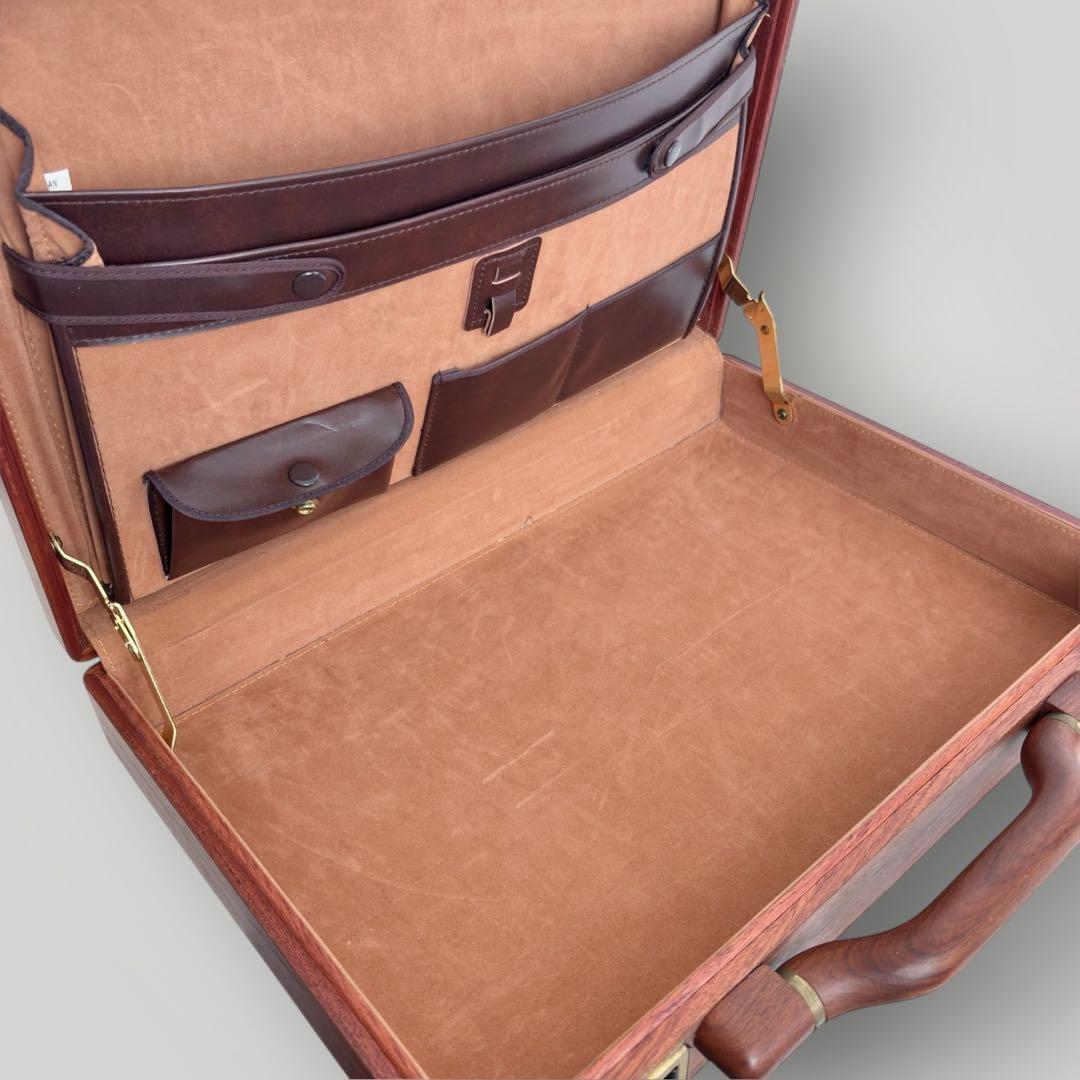 PRESTO アタッシュケース 木製 ダイヤルロック式 ブラウン ビジネス