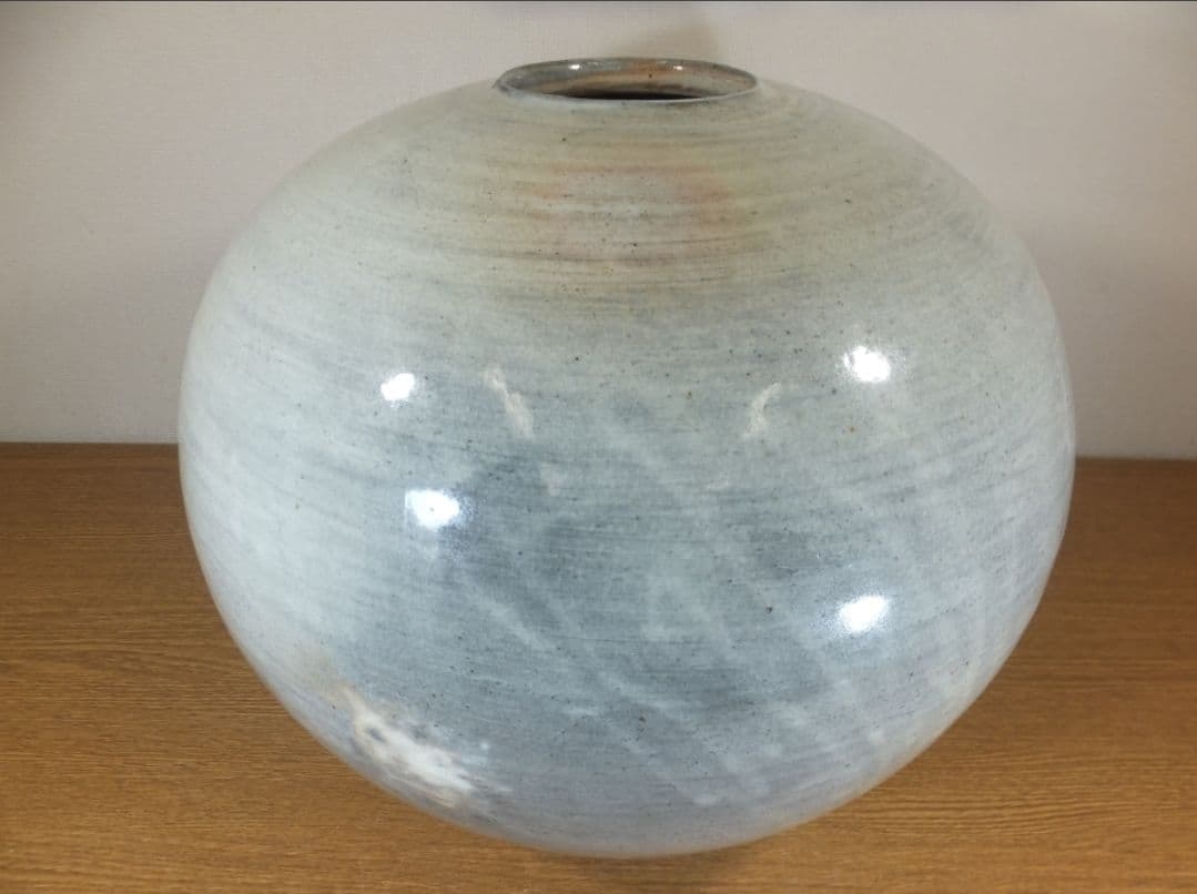 真作保証 小川哲男 大作 約33.2cm 粉引壷 日本工芸会 コレクター放出品