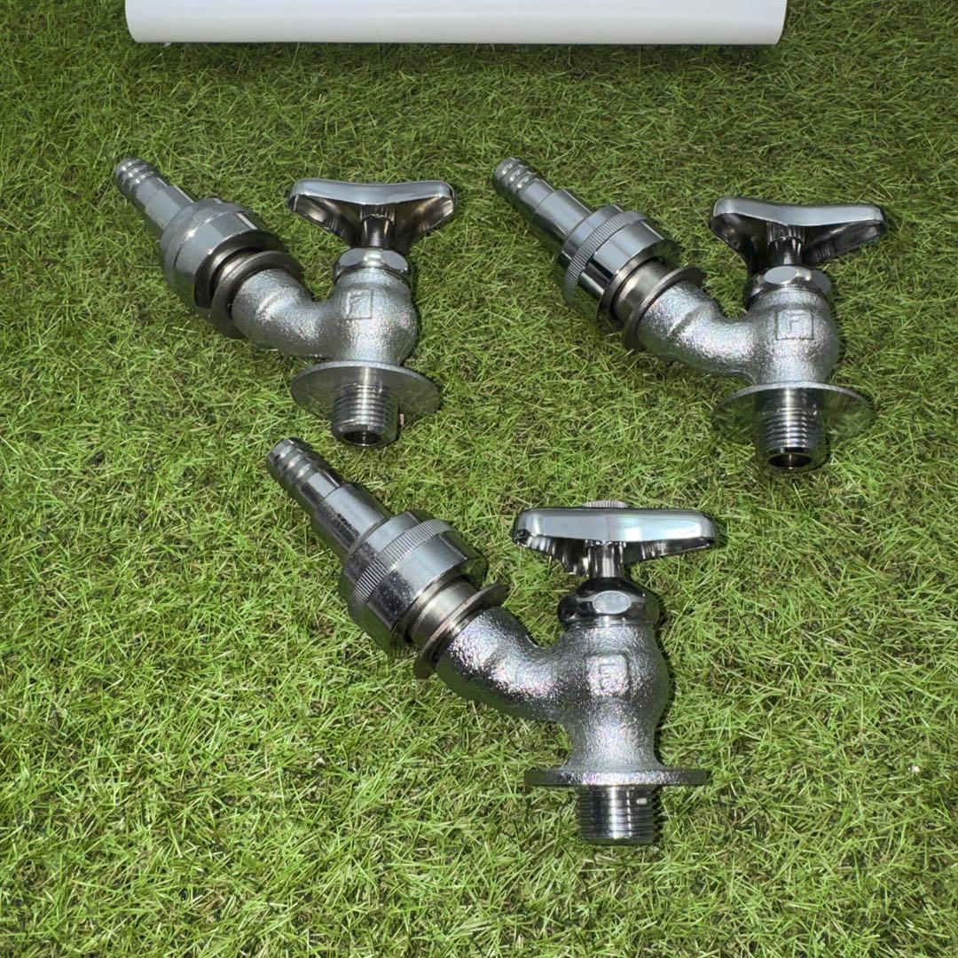 金属製シルバー蛇口 L字型散水用バルブ 3個セット［2265］