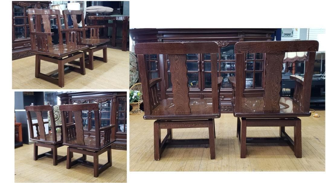 f95 銘木　鉄刀木無垢　回転式　チェア　２脚セット