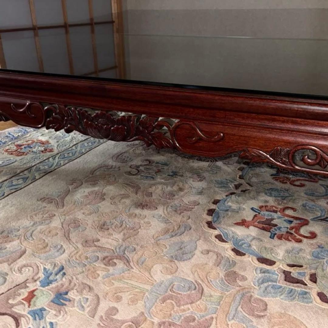 彫刻入り木製長方形座卓