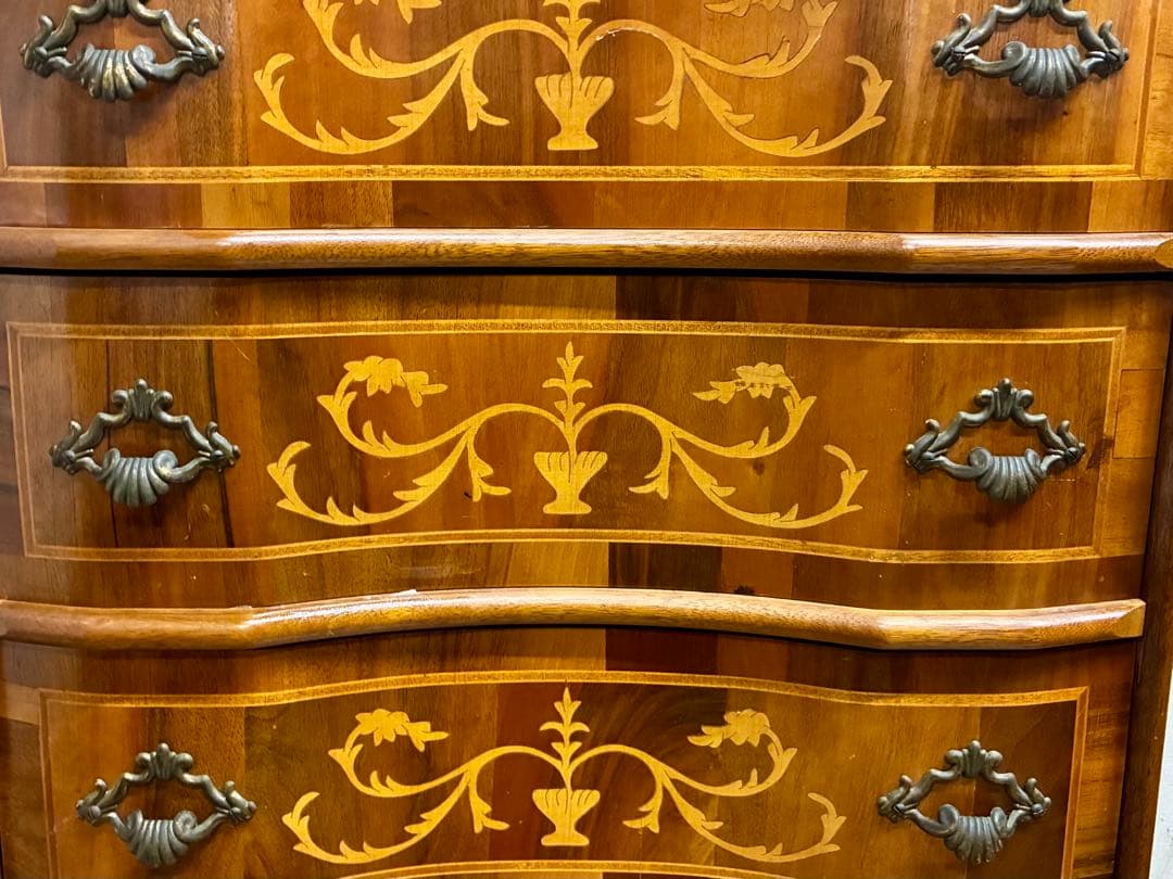 管452☆イタリア製☆アンティーク☆象嵌細工☆猫脚☆3段チェスト