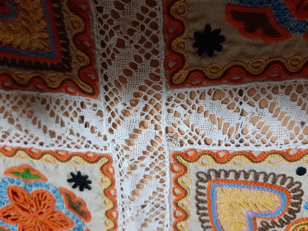 ボヘミアンテイスト・アンティークテーブルクロス・クロシェ編み・クリーニング済