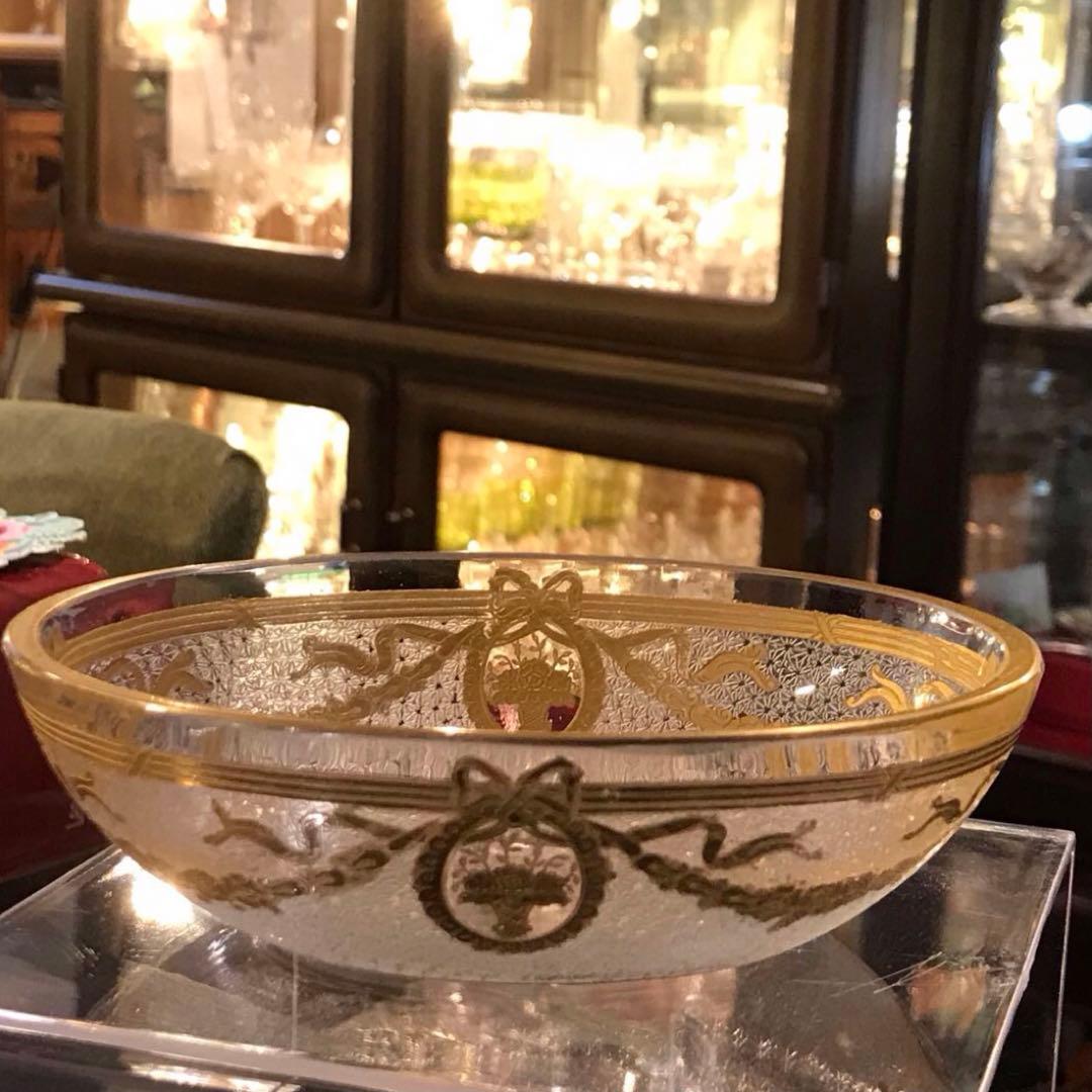 素敵な★オールドサンルイSt LouisサフォSaphoクリスタル石鹸入れ☆金彩