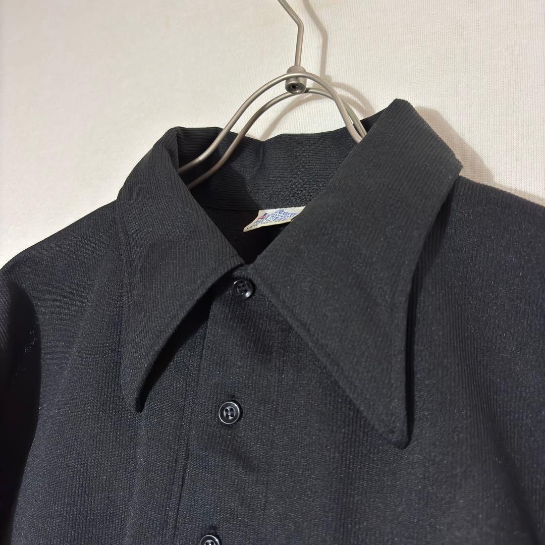 Vintage 70s【ブラックベース】チェーン刺繍 デカ襟 ボーリングシャツ