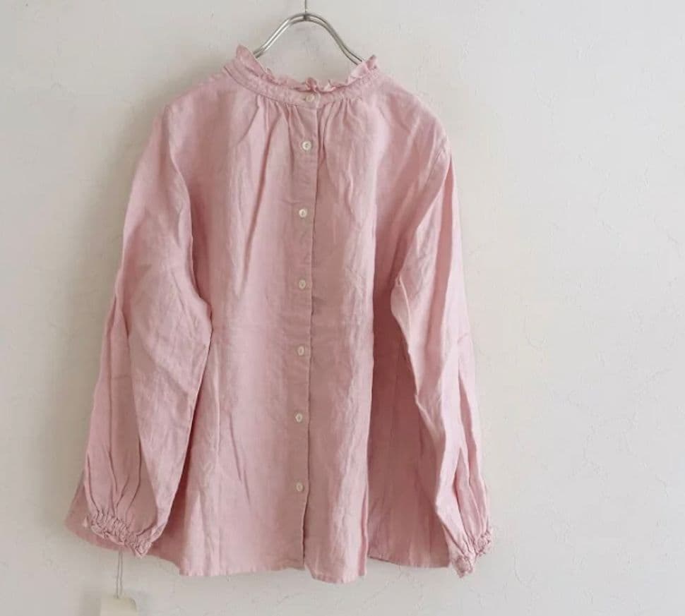 ネストローブ nest robe ピンク 長袖 リネンスタンドフリルブラウス
