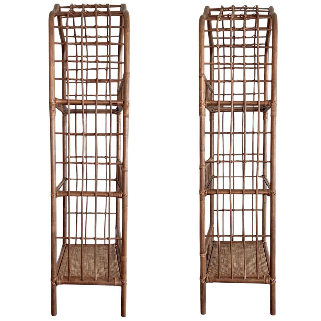 ラタン アーチ型 3段(上・中段ガラス板) 飾り棚 ディスプレイラック 籐家具