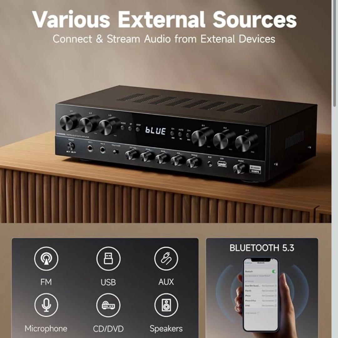 Donnerパワーアンプ、プレミアム1000Wピークパワー6チャンネルオーディオ