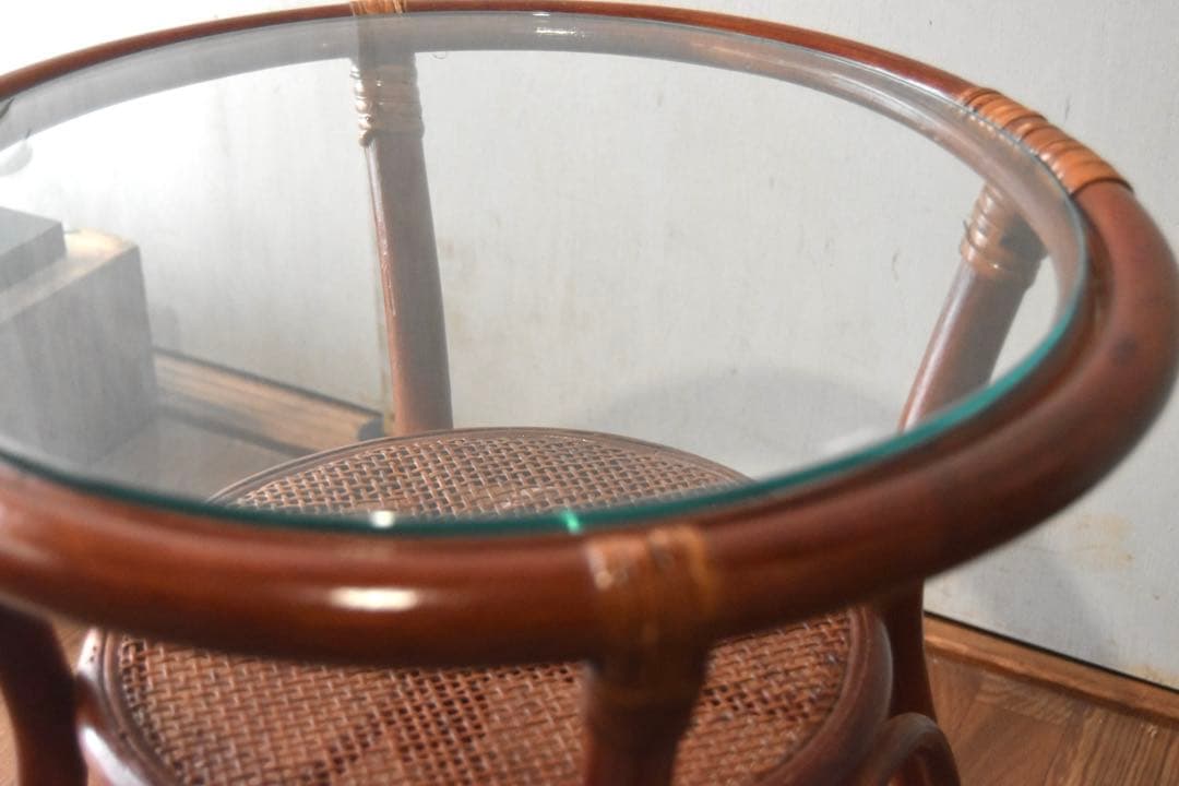 ラタン ガラステーブル