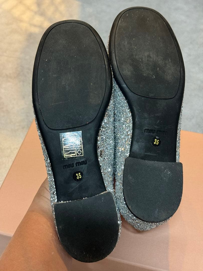 MIU MIU ミュウミュウ グリッターフラットパンプス　35