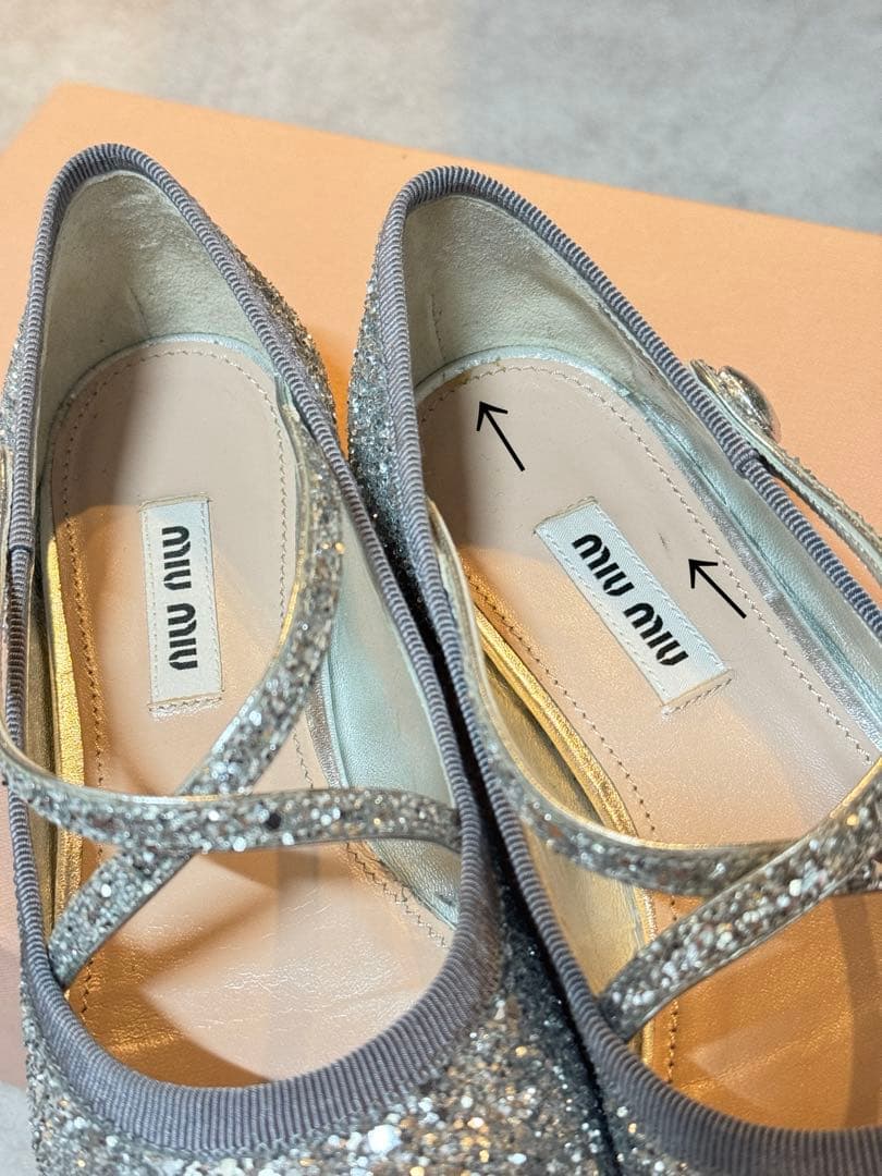 MIU MIU ミュウミュウ グリッターフラットパンプス　35