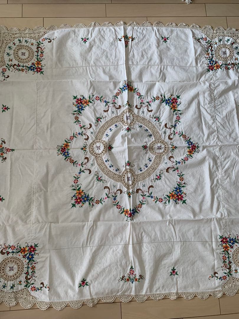 メイ(2枚まとめ)アンティーク　レースとクロスステッチ刺繍テープ ルクロス