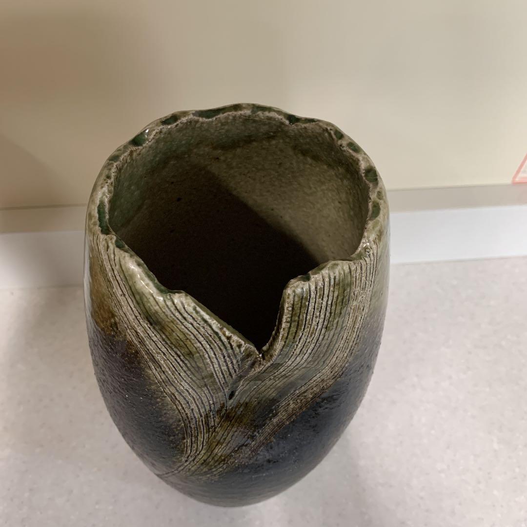 【花瓶/三彩作】信楽焼　白梅　10号　長花瓶　百選　陶芸品　陶器