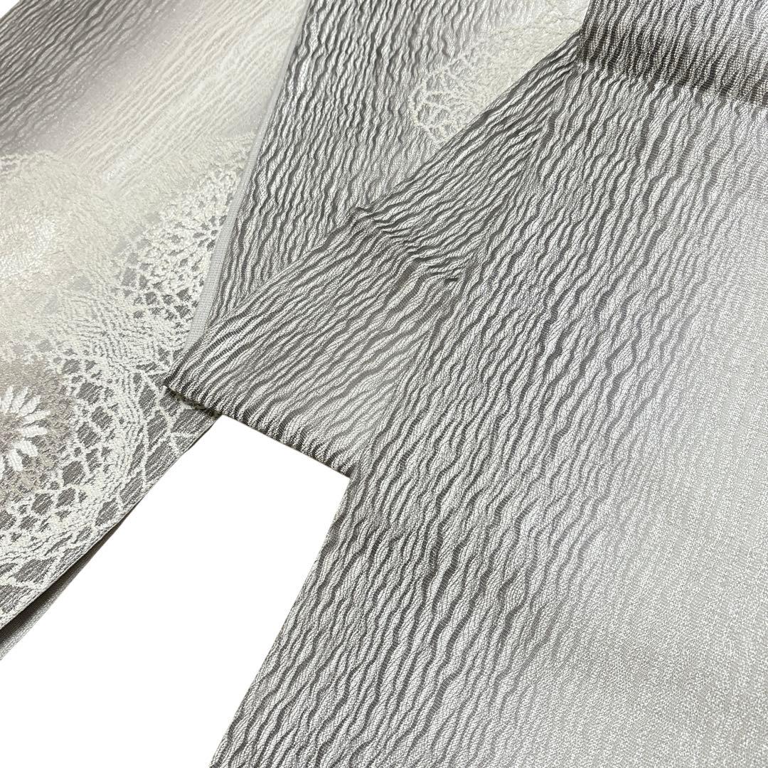 AA11袋帯 大太鼓 レース花柄　変わり織　ループ織　銀と銀通　正絹 美品 着物