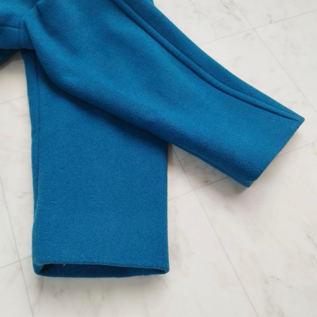 極美品　シップスエニィ　ノンミュールジングウール ノーカラー コート　青