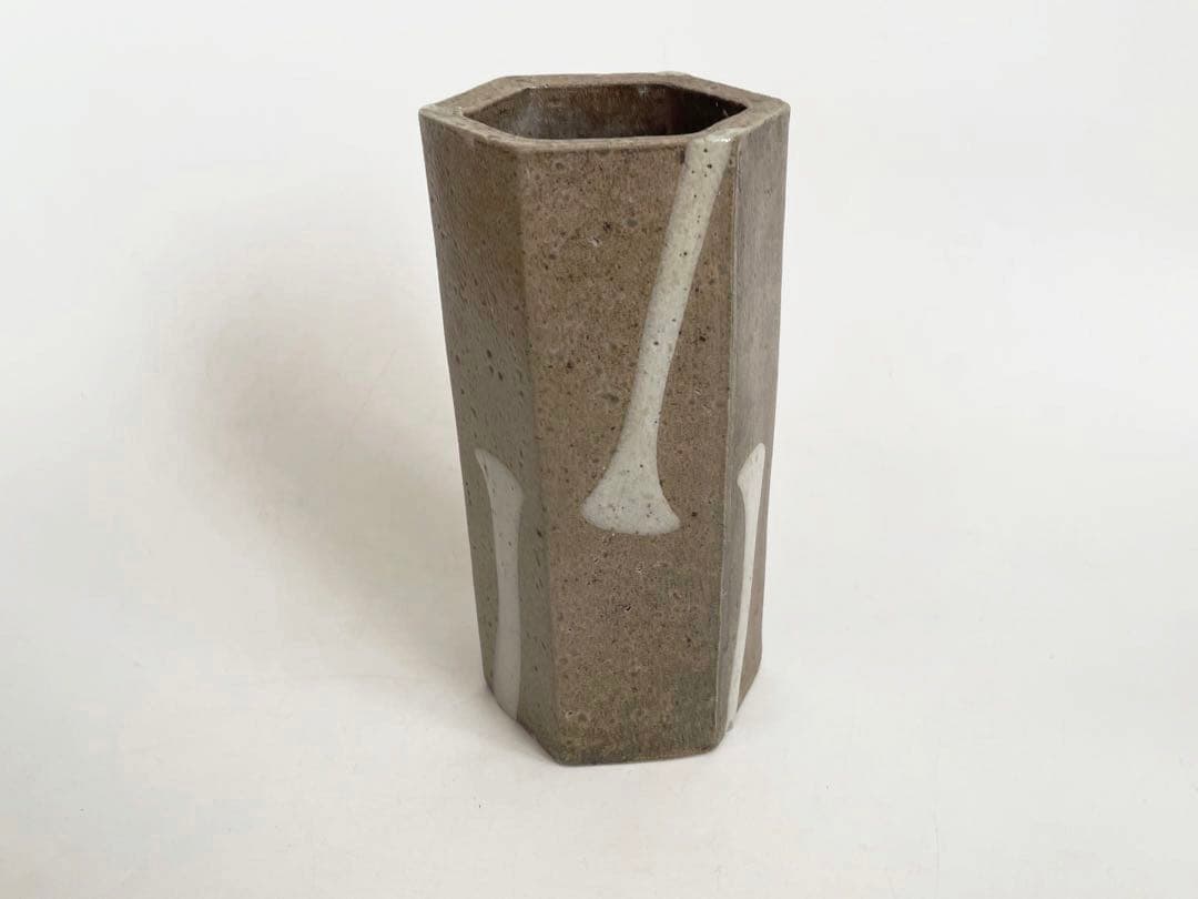 陶芸家　濱田庄司　？　塩釉　六角花入　筒花入　　流掛　個展出品作　益子　民芸