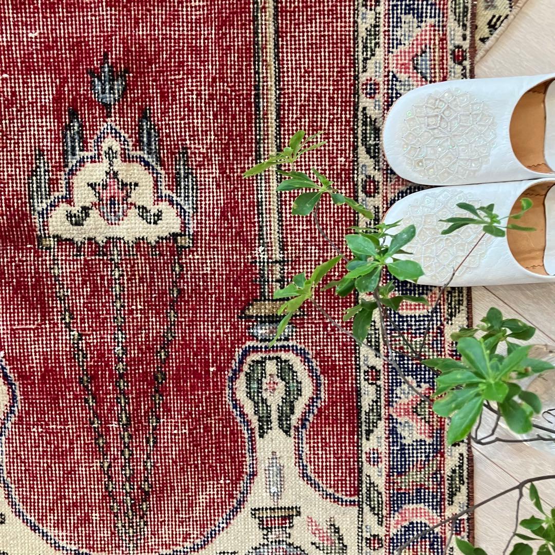 アート✳︎塔✳︎74×130 シャンデリア　レッド　ブルー　トルコヴィンテージラグ