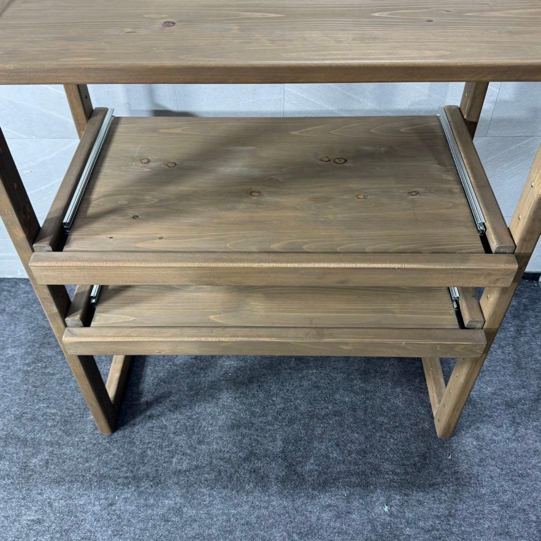 ディノス ラック キッチンラック 3段 スライド式 天然木 ブラウン d4475