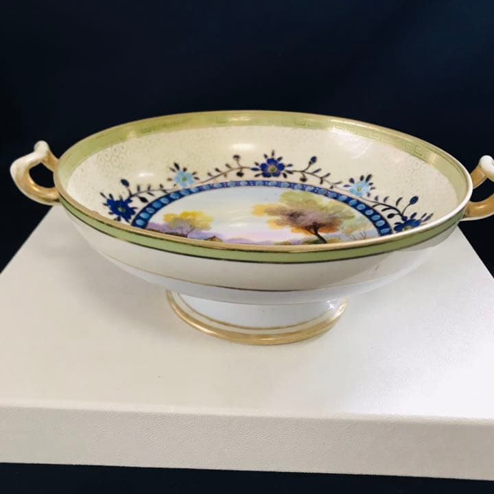 オールドノリタケ  風景画　コンポート　エナメル装飾