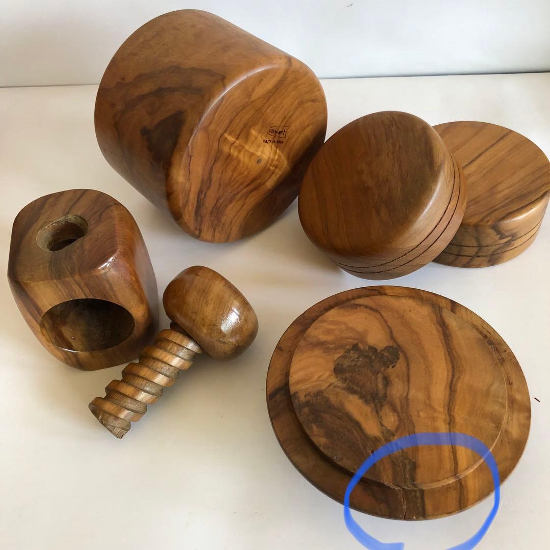 Oliv art 胡桃割り　蓋付き容器　小皿２個　計４点　ヴィンテージ