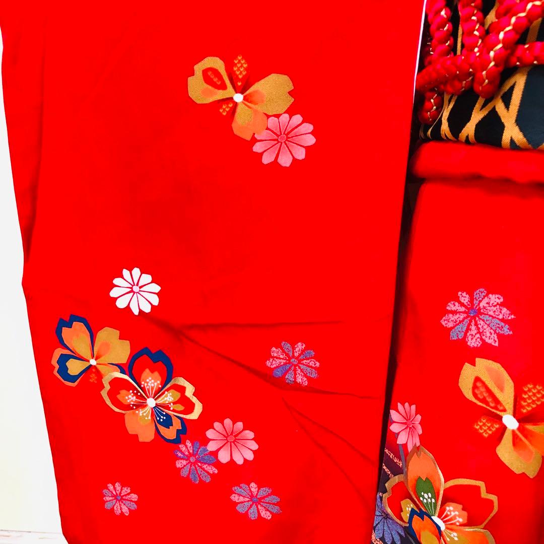 七五三 七歳‼️正絹豪華赤地桜金彩煌びやか極める‼️minkショール付完全フルセット