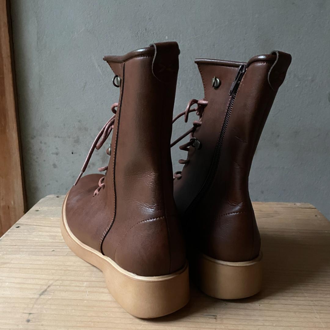 【未使用品】やさしい靴工房Belle&Sofaレースアップブーツ23.5cm茶