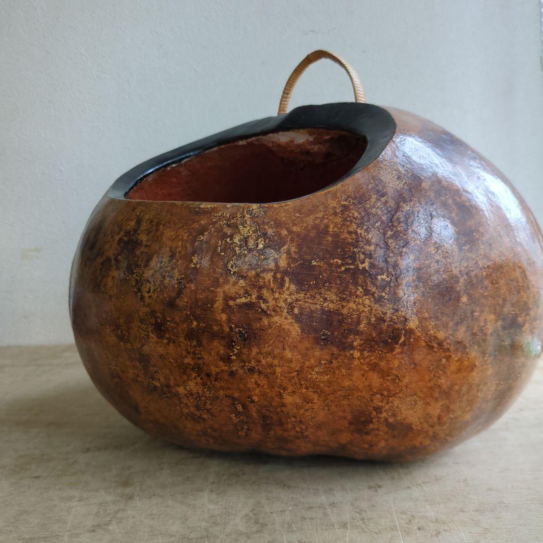 骨董 瓢炭斗 ふくべ細工 炭入れ 炭斗 木製 茶道具茶道 お点前 炭