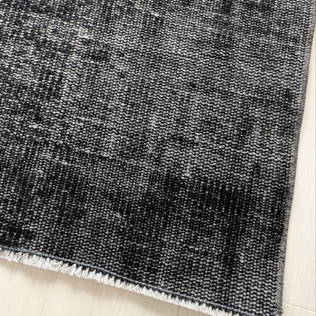 90×188 オーバーダイブラックグレーワンカラー　トルコヴィンテージラグ